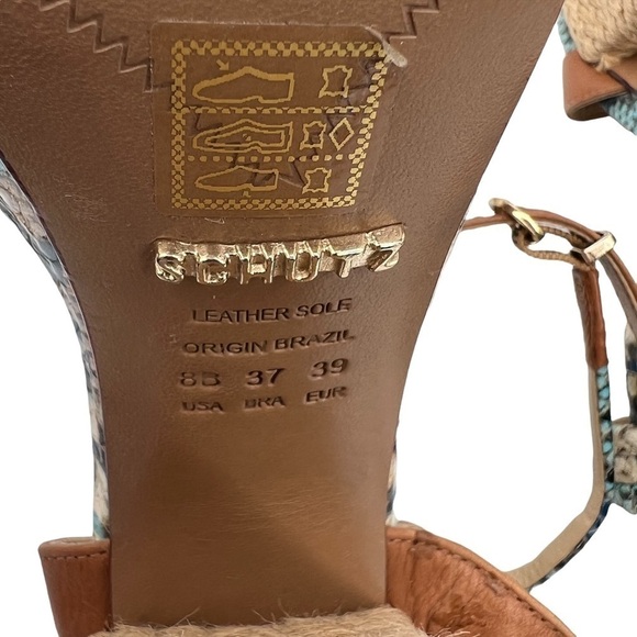 Schutz Blue Snakeskin Print Platform Chunky Espadrille Heeled Sandals Size 8 - Picture 4 of 9